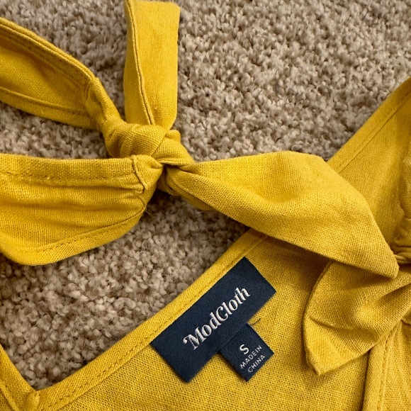 ModCloth Yellow Linen Blend Shift Dress with tie shoulders - Picture 2 of 2